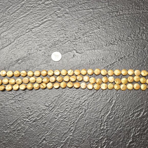 VTG 3‑Strand Coin Pearl Necklace 12mm Baroque Freshwater Gold Pearls 17.5" Retro - Picture 6 of 7